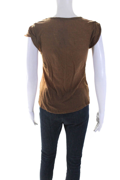 ALC Womens Solid Brown V-Neck Basic Short Sleeve Tee Top Size XS