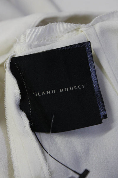 Roland Mouret Womens White V-Neck Pleated Sleeveless Straight Leg Jumpsuit Size2