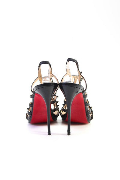 Christian Louboutin Womens Black Leather Studded Strappy Sandals Shoes Size 5.5
