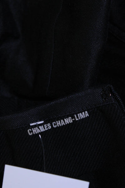 Charles Chang-Lima Womens Off Shoulder Bell Sleeve Twill Sheath Dress Black Sz 4