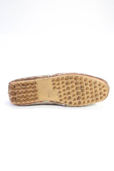 The Original Car Shoe Women's Leather Sequin Moccasin Flats Beige Size 6.5