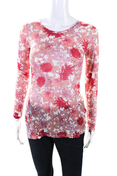 Thakoon Womens Red Floral Print Crew Neck Long Sleeve Knit Top Size XS