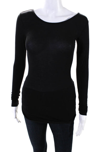 Calypso Saint Barth Womens Solid Black Crew Neck Long Sleeve Knit Top Size XS