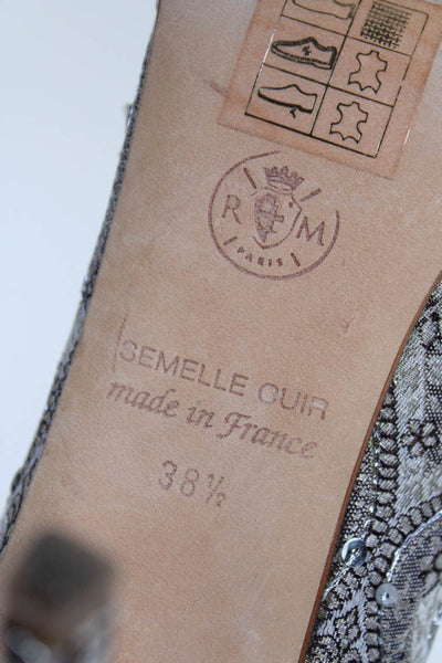 Rene Mancini Womens Stiletto Pointed Toe Jacquard Sequin Pumps Gray Size 38.5