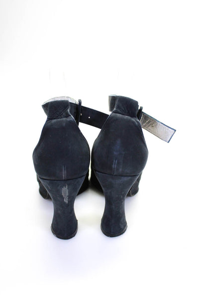 Susan Bennis Warren Edwards Women Block Heel Ankle Strap Sandals Black Suede 7.5