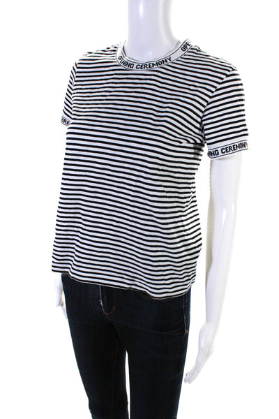Opening Ceremony Womens Cotton Striped Short Sleeve T-Shirt Top Black Size XS