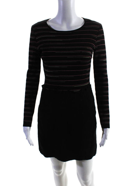 Missoni Women's Round Neck Long Sleeves Pockets Mini Dress Black Stripe Size 2