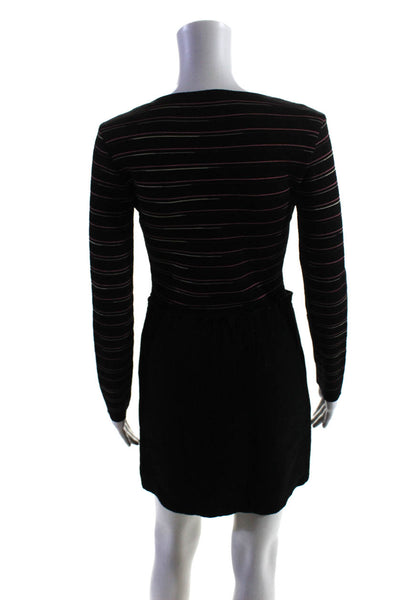 Missoni Women's Round Neck Long Sleeves Pockets Mini Dress Black Stripe Size 2