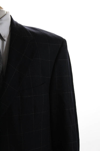 Palm Beach Mens Wool Plaid Notched Collar Three-Button Blazer Black Size 44