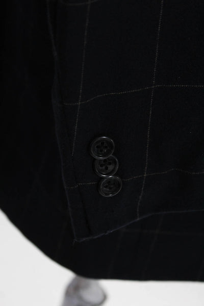 Palm Beach Mens Wool Plaid Notched Collar Three-Button Blazer Black Size 44