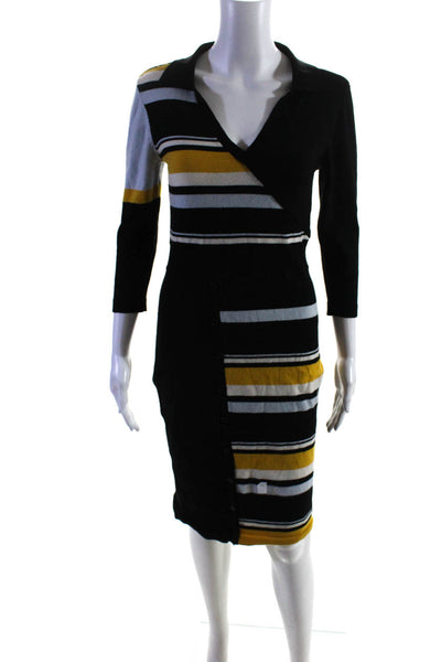 Parker Women's V-Neck 3/4 Sleeves Mini Sweater Dress Black Size M