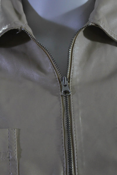 Saylor Women's Collar Long Sleeves Quarter Zip Faux Leather Shirt Beige Size S