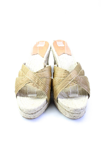Stubbs & Wootton Womens Satin Espadrille Mules Wedge Sandals Beige Size 8
