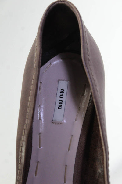 Miu Miu Womens Leather Bow Peep Toe Slip On Stiletto Pumps Brown Size 38 8