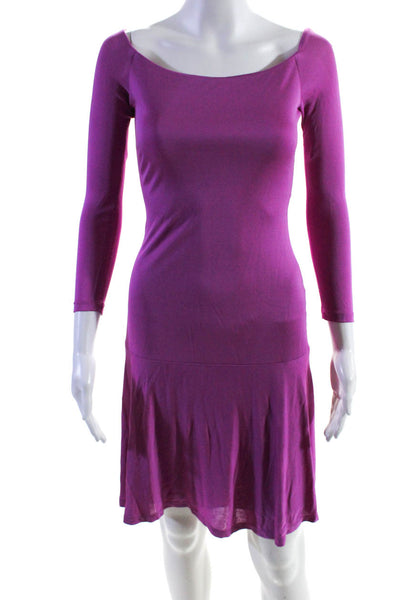 Ralph Lauren Black Label Womens Off Shoulder Knit Sheath Dress Fuschia Size 4