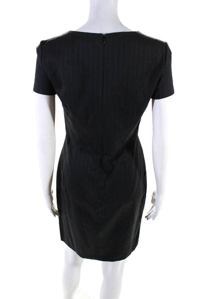 Theory Womens Wool Striped Short Sleeve Round Neck Pencil Dress Gray Size 4
