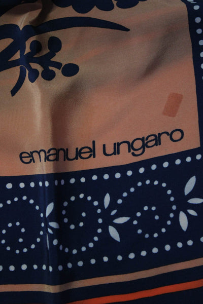 Emanuel Ungaro Vintage Color Block Floral Silk Scarf Blue Yellow Orange 34"