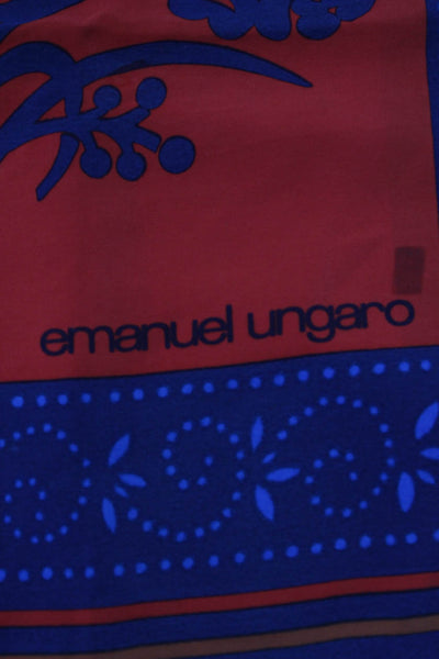 Emanuel Ungaro Womens Vintage Color Block Floral Silk Scarf Blue Red Orange 34"