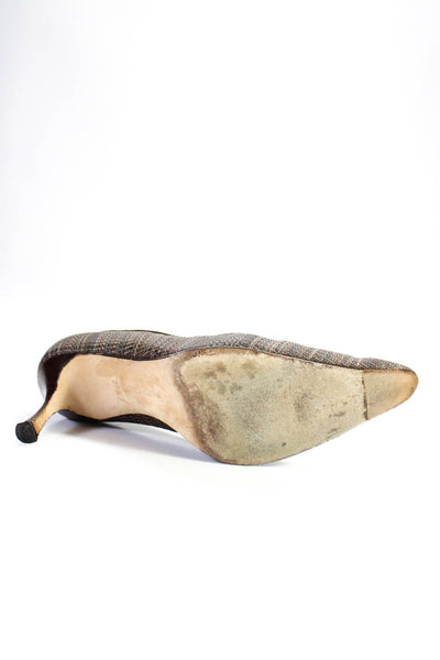 Manolo Blahnik Womens Slip On Stiletto Pointed Toe Brown Canvas Size 38.5