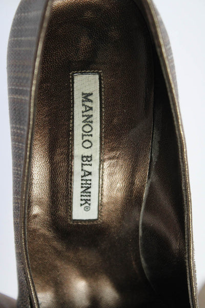 Manolo Blahnik Womens Slip On Stiletto Pointed Toe Brown Canvas Size 38.5