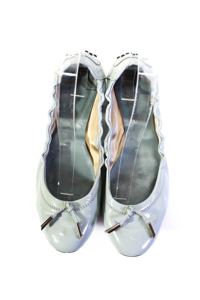 Tods Womens Stretch Patent Leather Bow Detail Round Toe Flats Blue Size 37.5 7.5