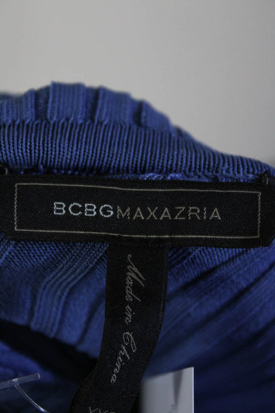 BCBGMAXAZRIA Womens Ribbed Cowl Neck Long Sleeve Blouse Top Blue Size XXS