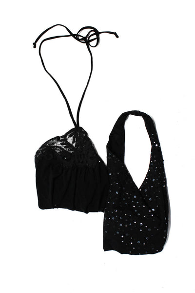BCBGMAXAZRIA Womens Silk Blend Sequin Halter Top Black Size XS XXS Lot 2