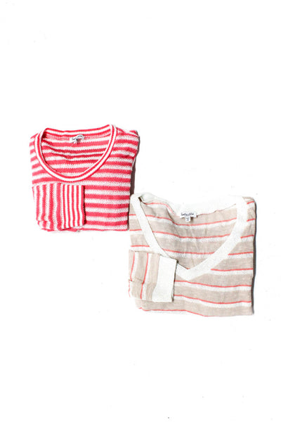Splendid Womens Knit Striped Round Neck Long Sleeve Top Pink Size XS Lot 2