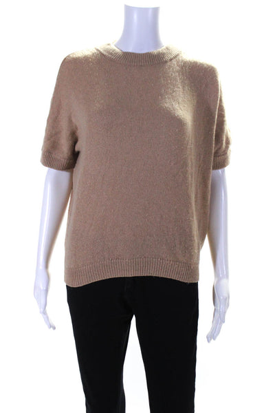Massimo Dutti Women's Short Sleeve Wool Blend Mock Neck Sweater Beige Size S