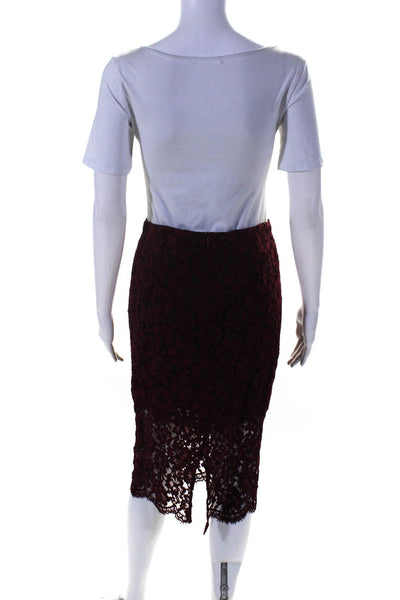 Sandro Paris Women's Lace Mid Length Pencil Skirt Maroon Size 2