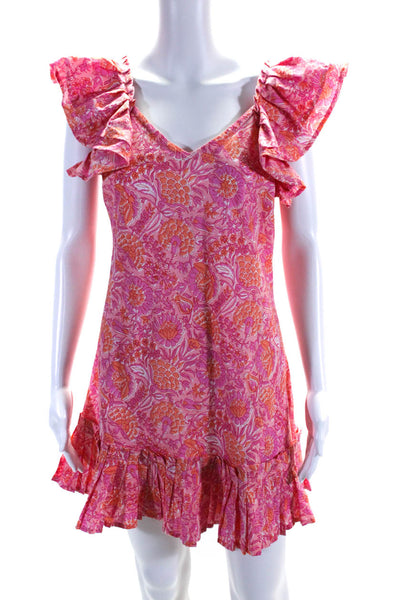 Mille Resort & Travel Women's Cotton Floral Pleated Trim Shift Dress Pink Size M