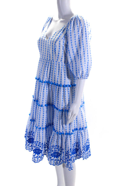 Lily Pulitzer Women's Striped Embroidered Trim Pompom Shift Dress Blue Size 6