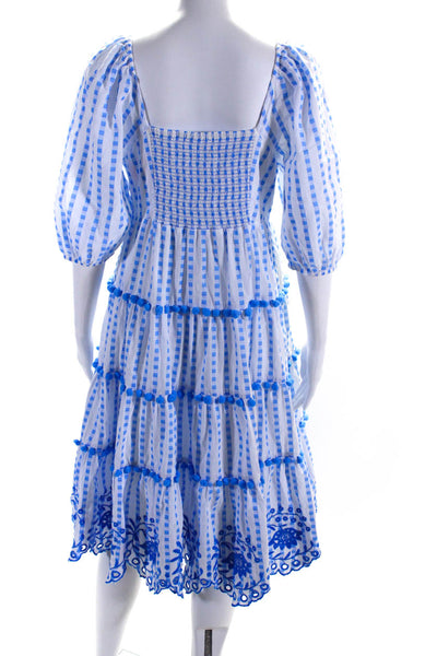 Lily Pulitzer Women's Striped Embroidered Trim Pompom Shift Dress Blue Size 6