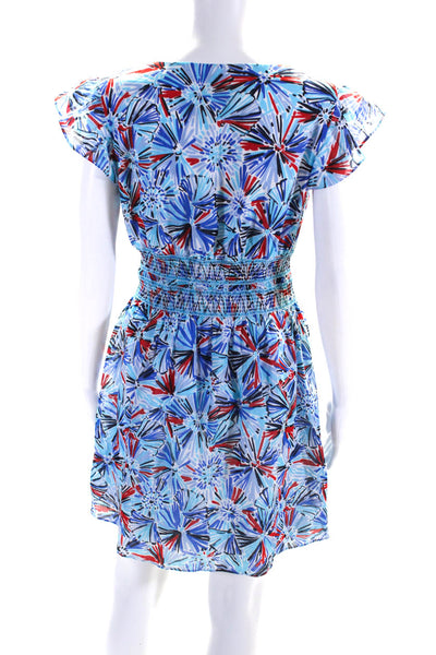 STS Women's Cotton Abstract Print V-Neck Ruffle Sundress Blue Size S