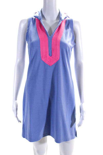 STS Women's Sleeveless V-Neck Contrast Trim Shift Dress Blue Size S