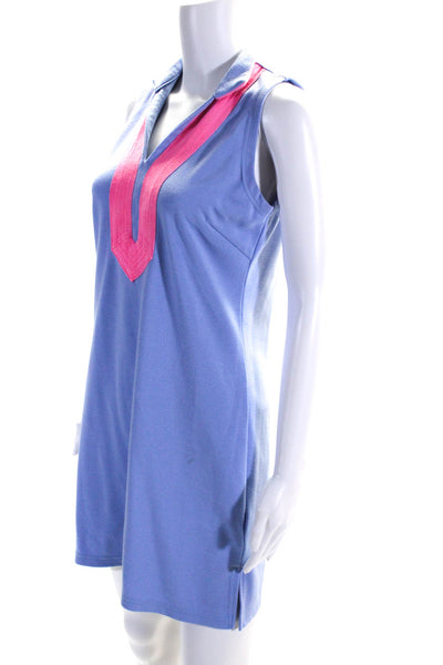 STS Women's Sleeveless V-Neck Contrast Trim Shift Dress Blue Size S