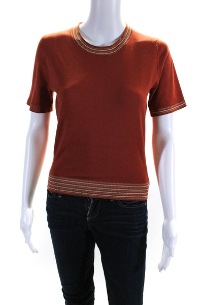 Kerisma Women's Short Sleeve Striped Trim Knit T-shirt Burnt Orange Size M