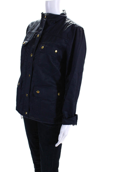 J Crew Womens Front Zip Long Sleeve Collared Light Jacket Navy Blue Size PL