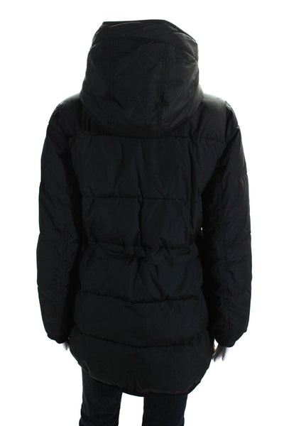 J Crew Womens Front Zip Quilted Hooded Lightweight Super Warm Jacket Black MP