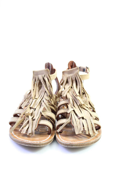 Kjaques St. Tropez Womens Leather Tassel Trim Strappy Snadals Beige Size 37 7