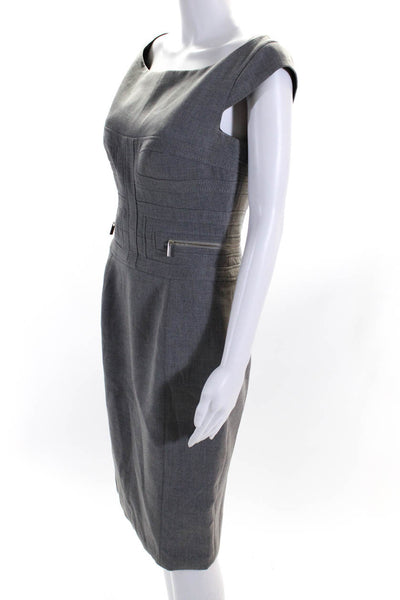 Karen Millen Womens Back Zip Sleeveless Scoop Neck Sheath Dress Gray Size 8