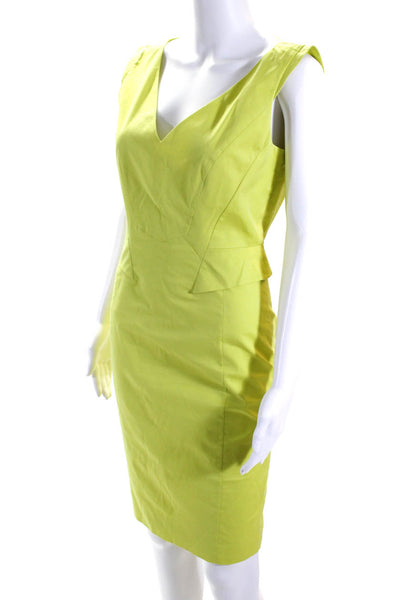 Karen Millen Womens Back Zip Sleeveless V Neck Sheath Dress Green Cotton Size 8