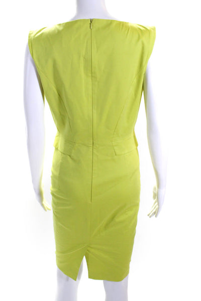 Karen Millen Womens Back Zip Sleeveless V Neck Sheath Dress Green Cotton Size 8