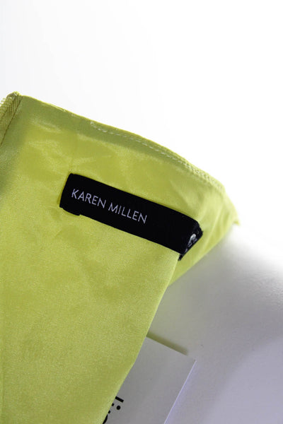 Karen Millen Womens Back Zip Sleeveless V Neck Sheath Dress Green Cotton Size 8