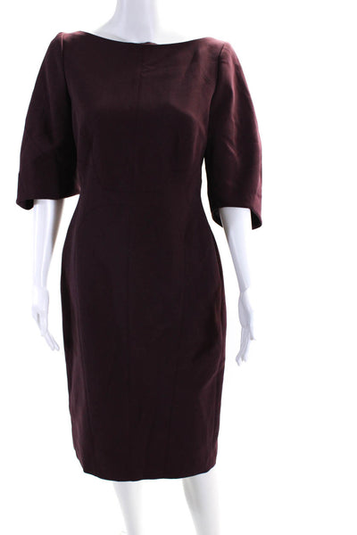 Karen Millen Womens Back Zip Half Sleeve Scoop Neck Sheath Dress Purple Size 8