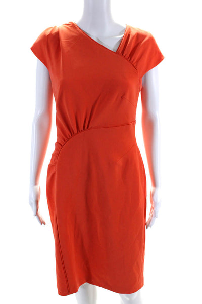 Karen Millen Womens Back Zip Short Sleeve V Neck Sheath Dress Orange Size 8