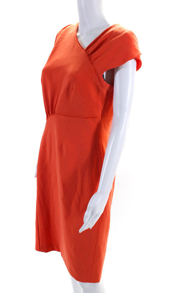 Karen Millen Womens Back Zip Short Sleeve V Neck Sheath Dress Orange Size 8