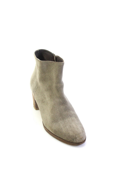 J Crew Womens Suede Pointed Toe Side Zip Block Heels Ankle Boots Gray Size 7.5