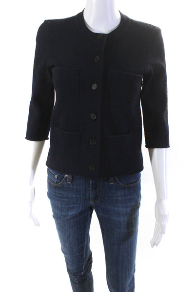 Ann Taylor Womens 3/4 Sleeve Button Up Cardigan Sweater Navy Blue Size XSP