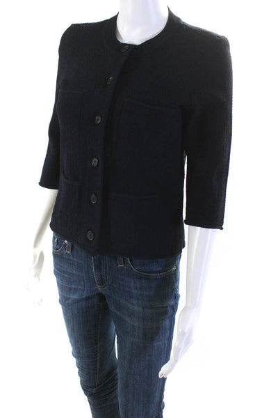 Ann Taylor Womens 3/4 Sleeve Button Up Cardigan Sweater Navy Blue Size XSP